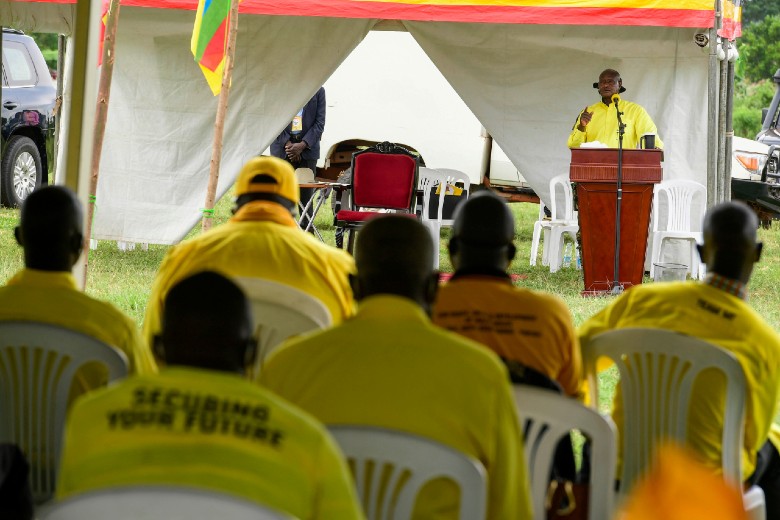 NRM presidential canditate president Museveni addressing his supporters in Lango recently.