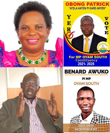 Oyam South MP race Betty Amongi Obong Patrick Ishaa Otoo and Awuko Benard