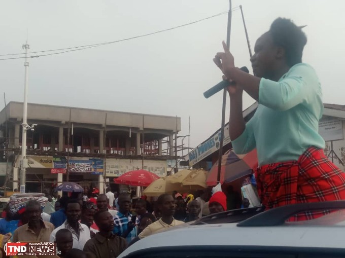 Presidential candidate Nancy Kalembe addressing a rally at Lira City Bus park Wednesday. Photo by Frank Oyugi