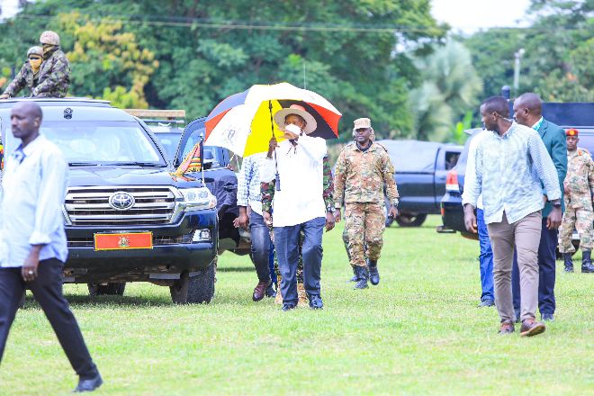 President Museveni arriving to address Lango on Sunday.